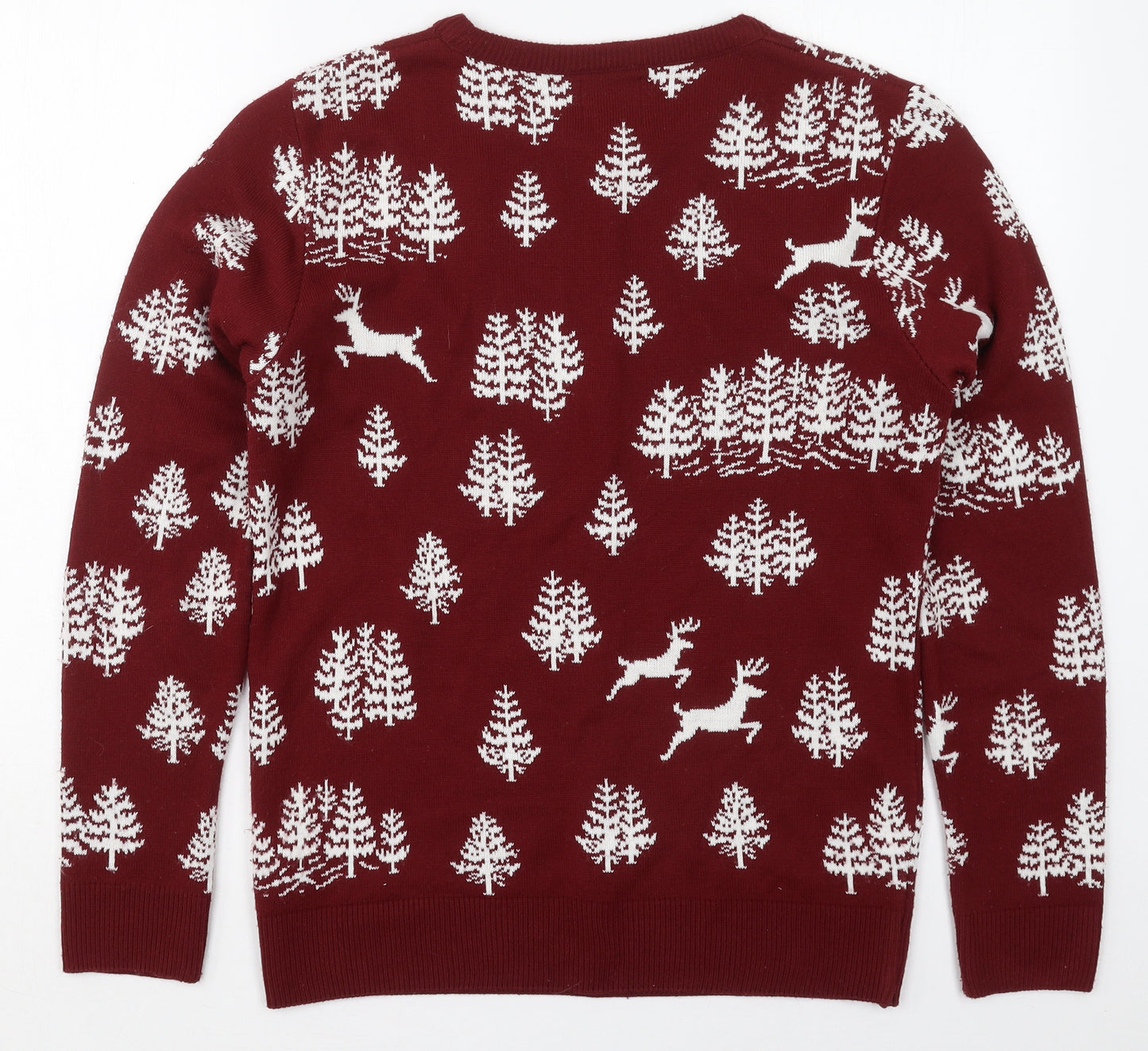 SoulCal&Co Mens Red Crew Neck  Acrylic Pullover Jumper Size M   - Trees and Deer