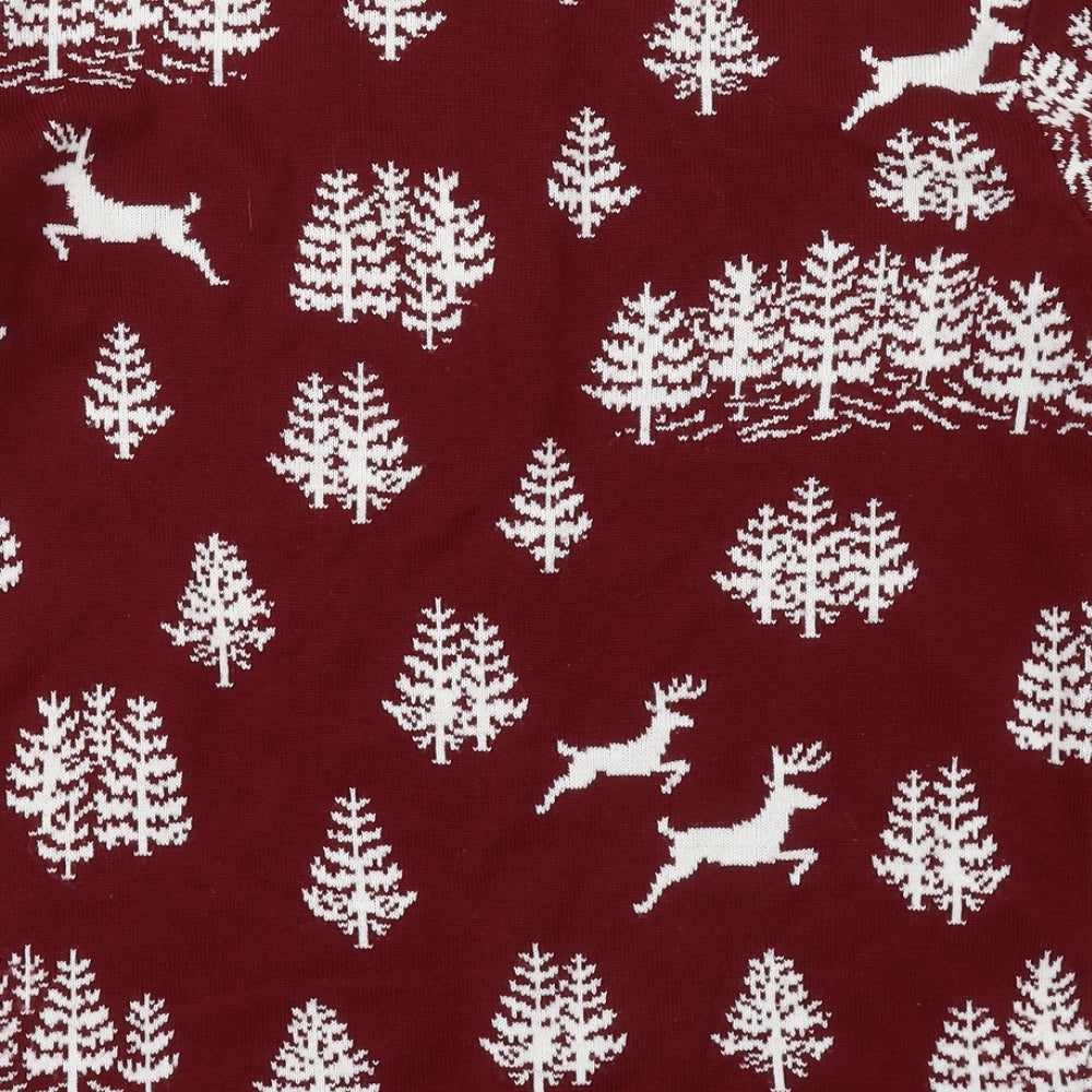 SoulCal&Co Mens Red Crew Neck  Acrylic Pullover Jumper Size M   - Trees and Deer