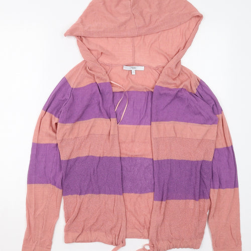 NEXT Womens Pink High Neck Striped Viscose Cardigan Jumper Size 8   - Purple