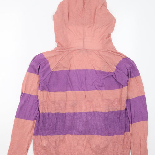 NEXT Womens Pink High Neck Striped Viscose Cardigan Jumper Size 8   - Purple