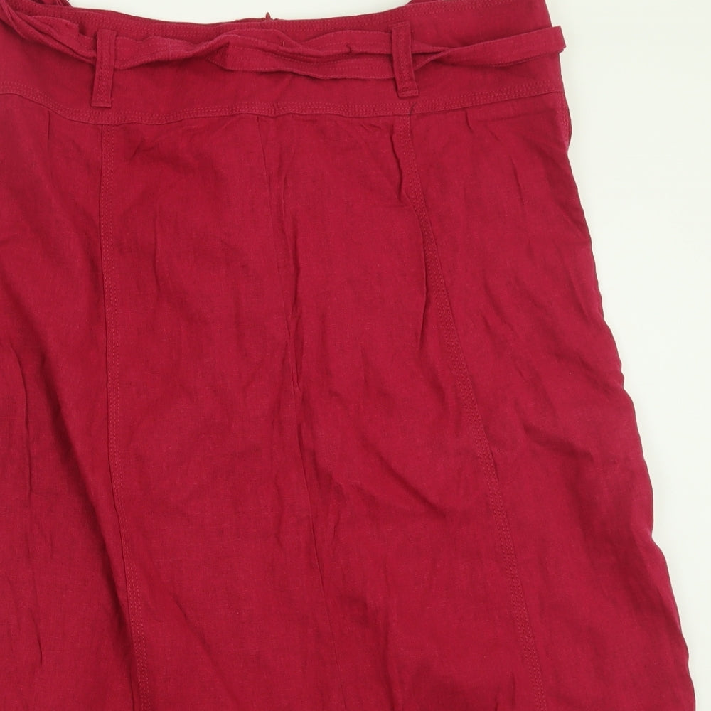 Marks and Spencer Womens Pink  Linen A-Line Skirt Size 16   Zip