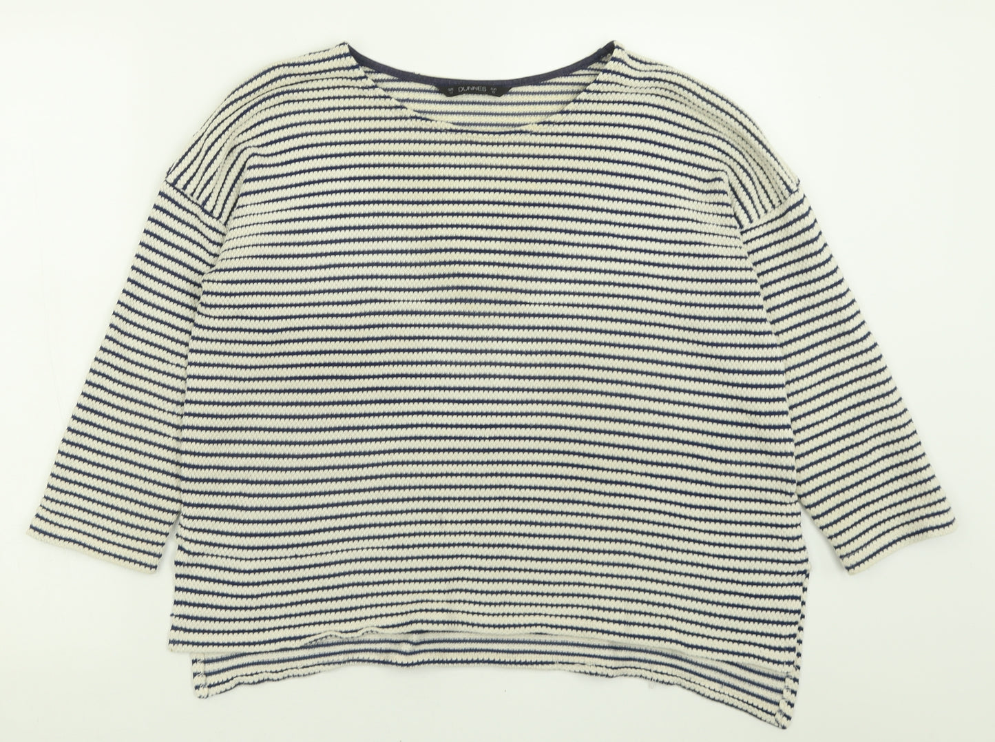 Dunnes Stores Womens Blue Crew Neck Striped Cotton Pullover Jumper Size 14