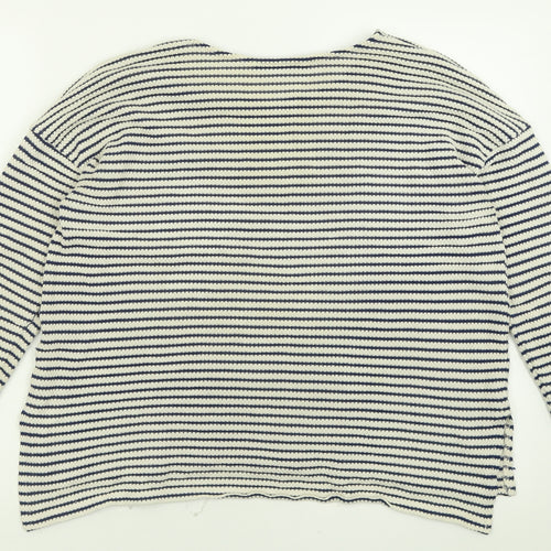 Dunnes Stores Womens Blue Crew Neck Striped Cotton Pullover Jumper Size 14