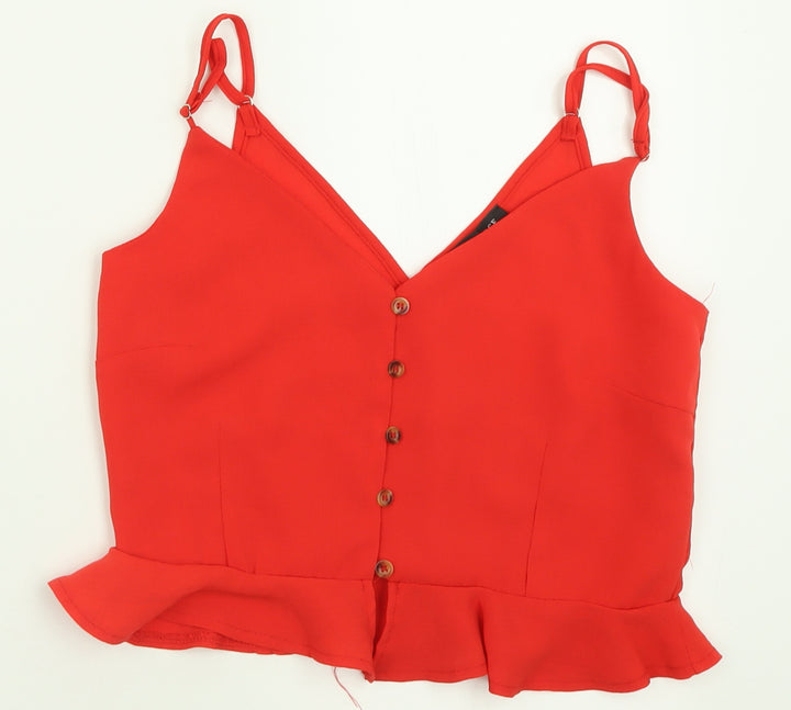 Cameo Rose Womens Red Polyester Cropped Tank Size 6 V-Neck