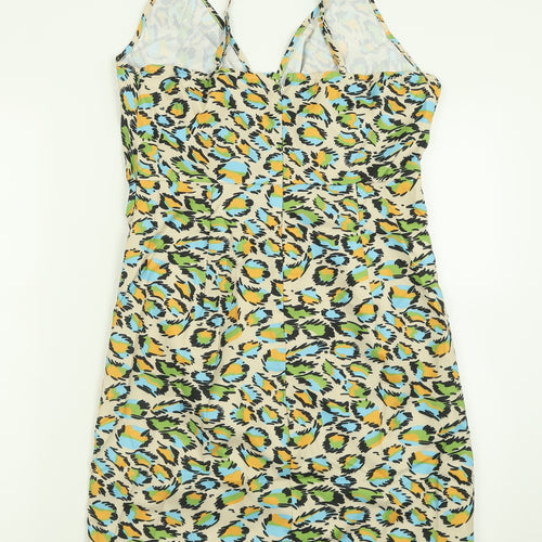 SheIn Womens Multicoloured Animal Print Polyester A-Line  Size L  V-Neck Zip