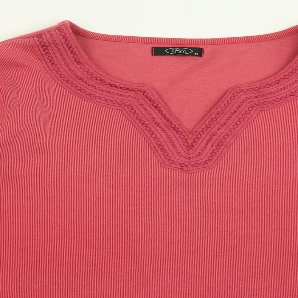 BM Womens Pink V-Neck  Polyester Pullover Jumper Size M