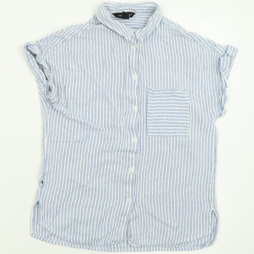 New Look Womens Blue Striped Viscose Basic Button-Up Size 10 Collared