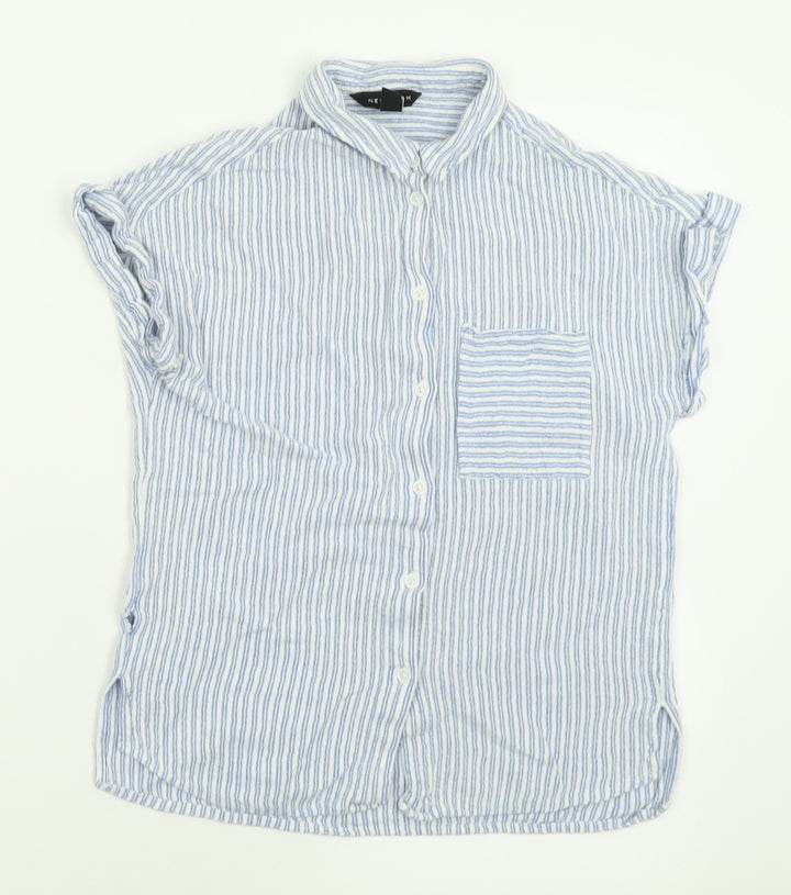 New Look Womens Blue Striped Viscose Basic Button-Up Size 10 Collared