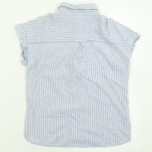 New Look Womens Blue Striped Viscose Basic Button-Up Size 10 Collared