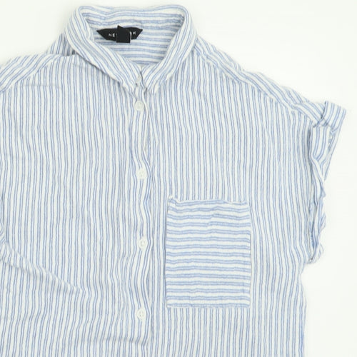 New Look Womens Blue Striped Viscose Basic Button-Up Size 10 Collared