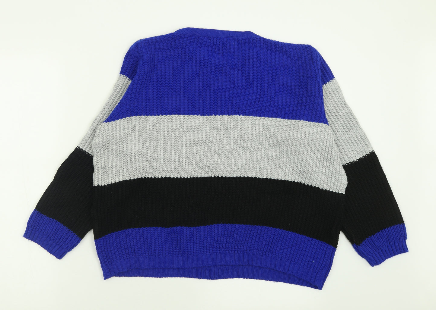 Glimpse Womens Blue Crew Neck Striped Acrylic Pullover Jumper Size L