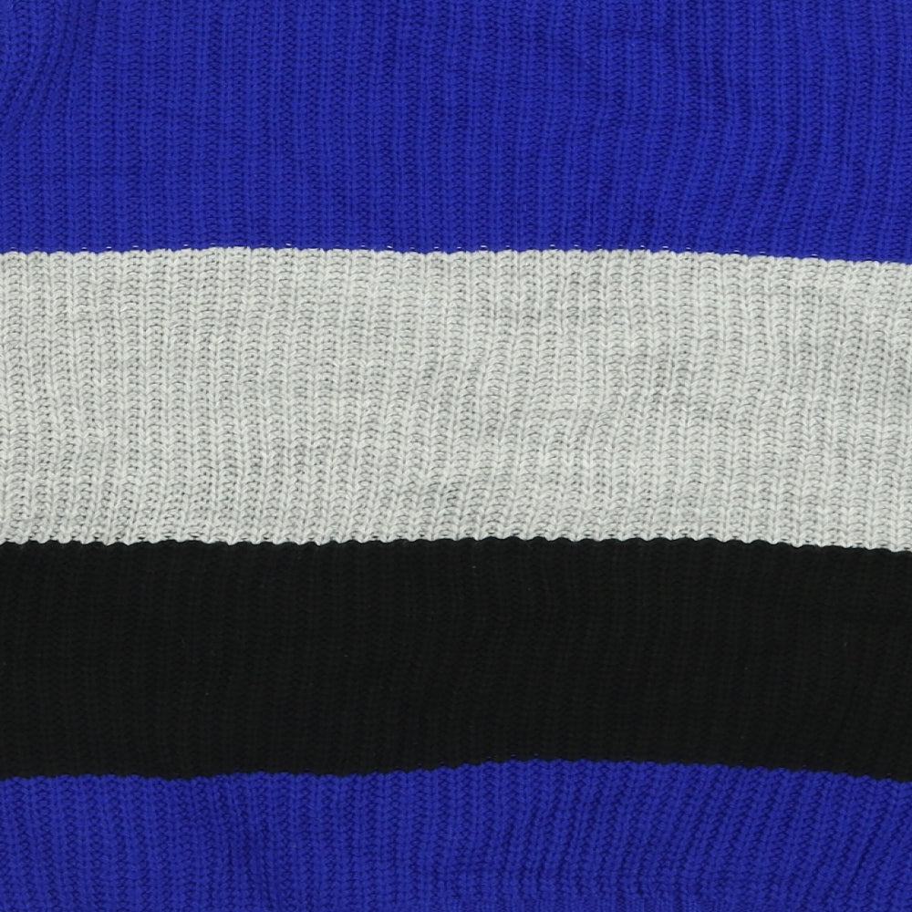 Glimpse Womens Blue Crew Neck Striped Acrylic Pullover Jumper Size L