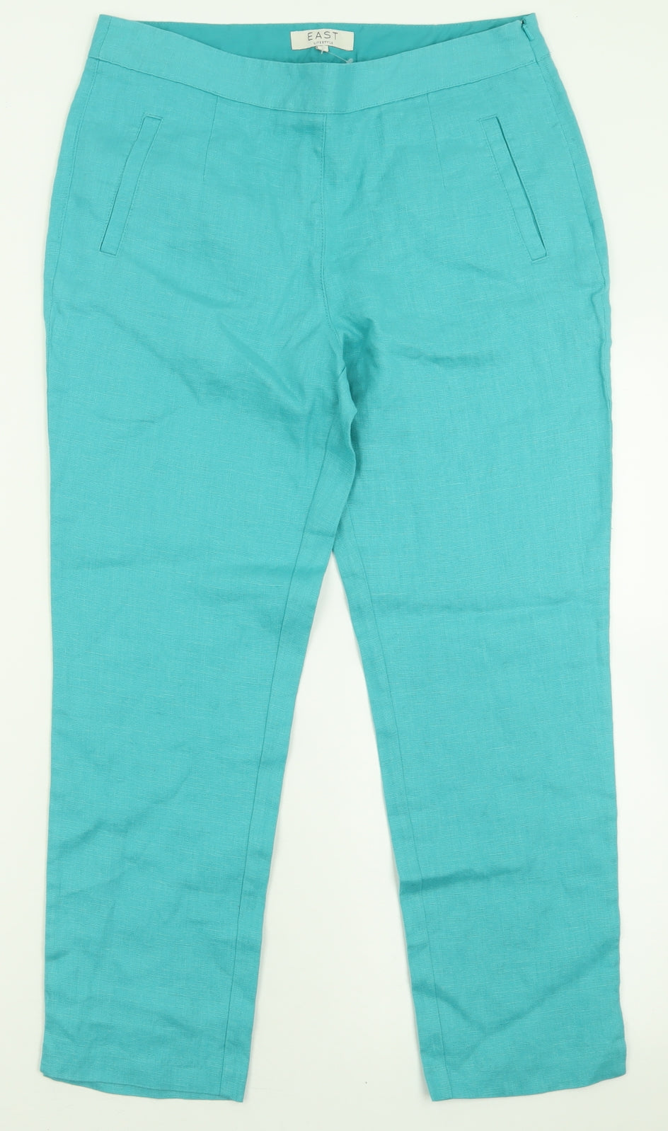 EAST Womens Blue  Linen Trousers  Size 10 L24 in Regular Zip