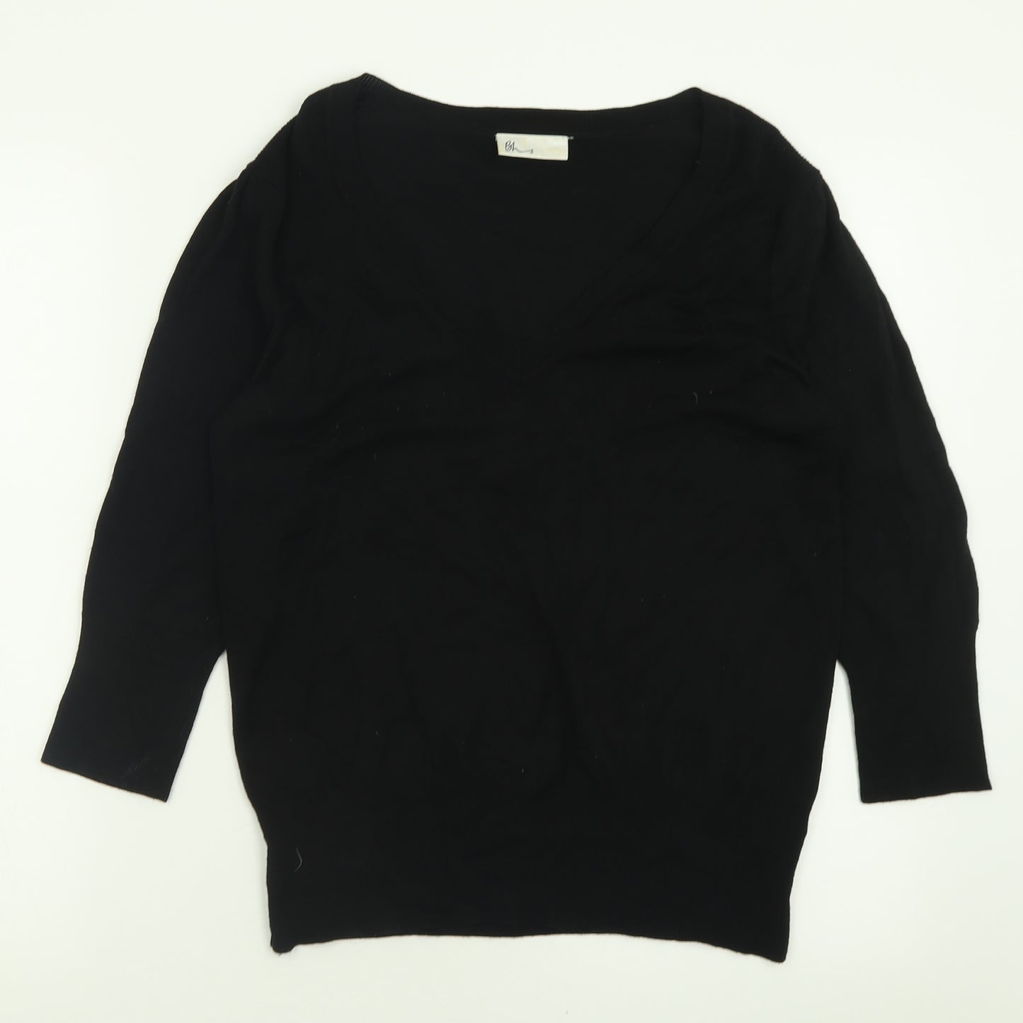 BHS Womens Black V-Neck  Viscose Pullover Jumper Size 12