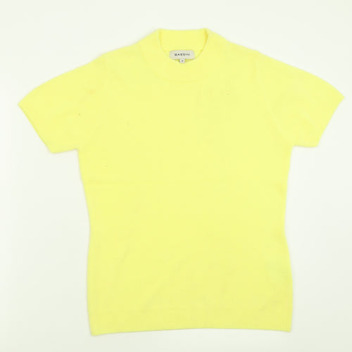 BASSINI Womens Yellow Crew Neck  Acrylic Pullover Jumper Size S