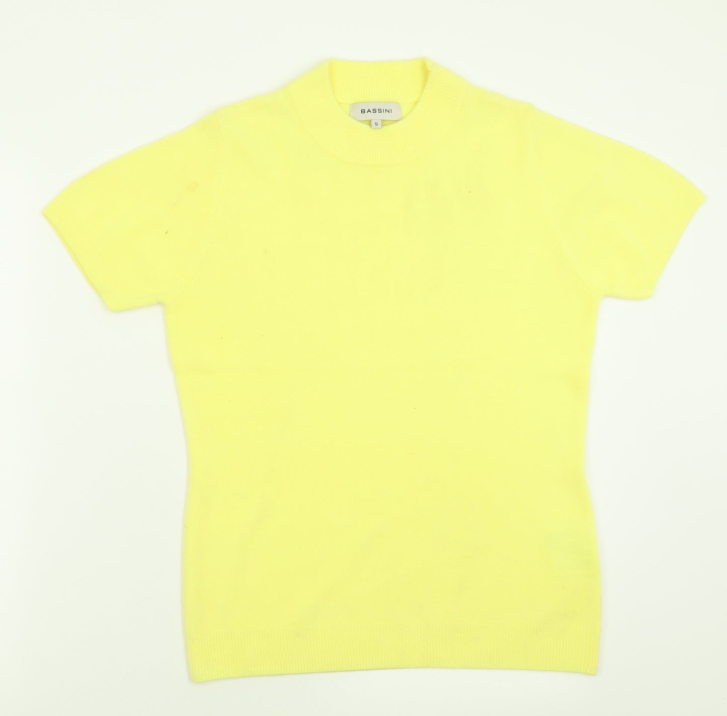 BASSINI Womens Yellow Crew Neck  Acrylic Pullover Jumper Size S