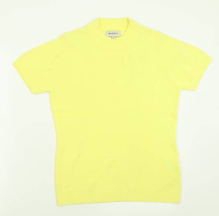 BASSINI Womens Yellow Crew Neck  Acrylic Pullover Jumper Size S