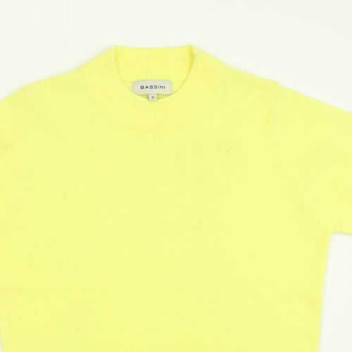 BASSINI Womens Yellow Crew Neck  Acrylic Pullover Jumper Size S