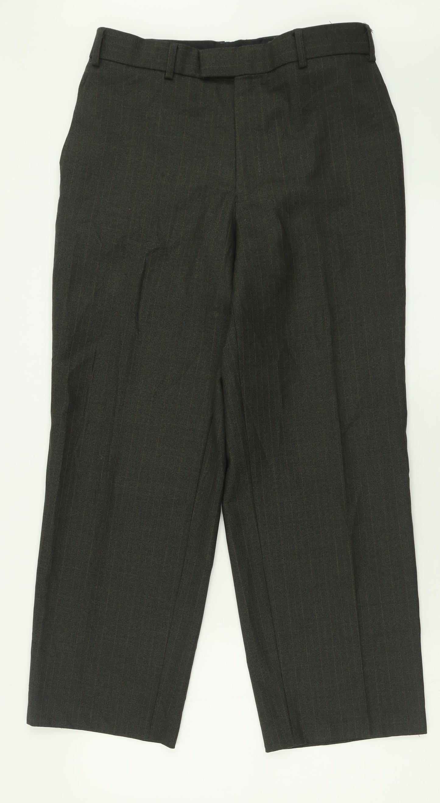 Brook Taverner Mens Green Striped Polyester Trousers  Size 34 L29 in Regular Hook & Eye - Short