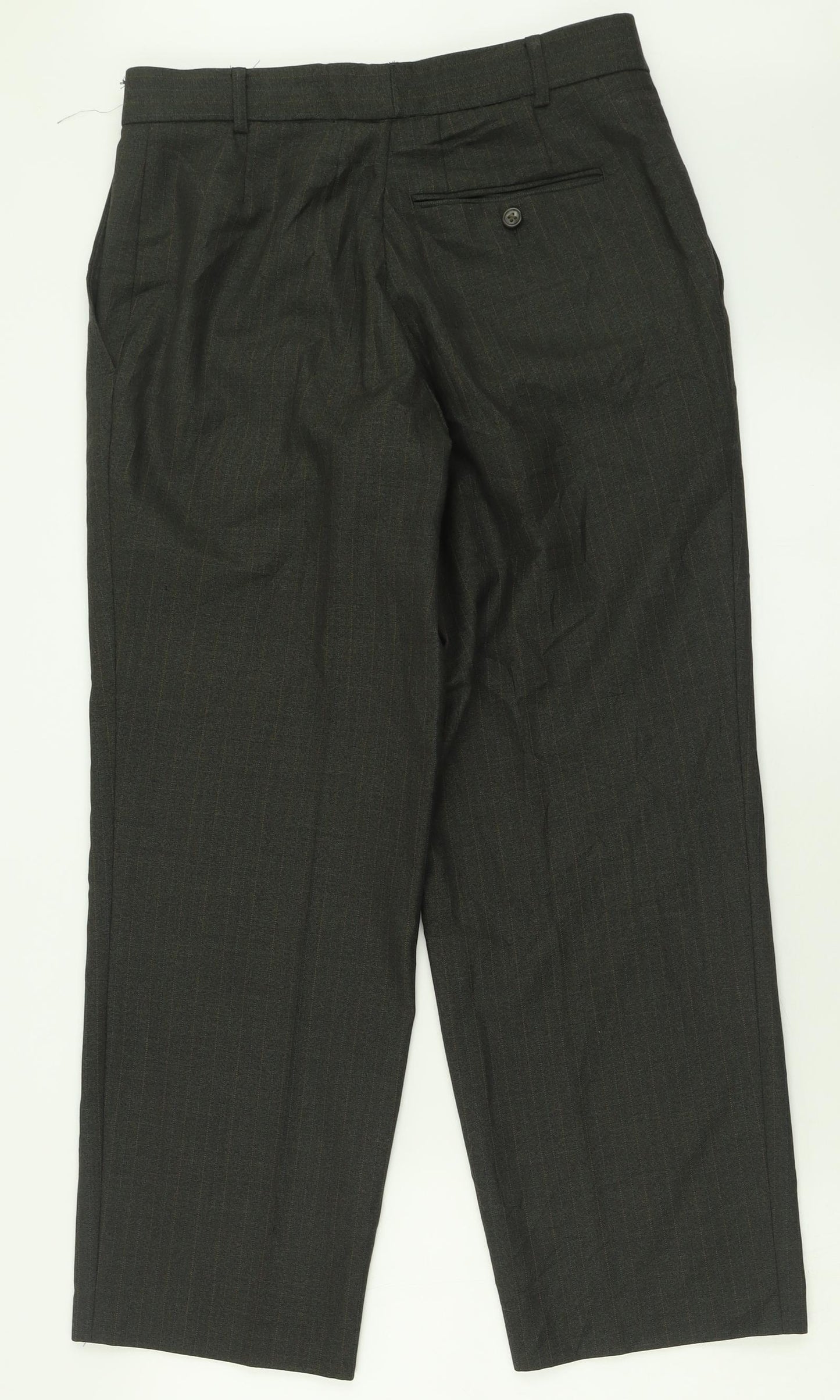 Brook Taverner Mens Green Striped Polyester Trousers  Size 34 L29 in Regular Hook & Eye - Short