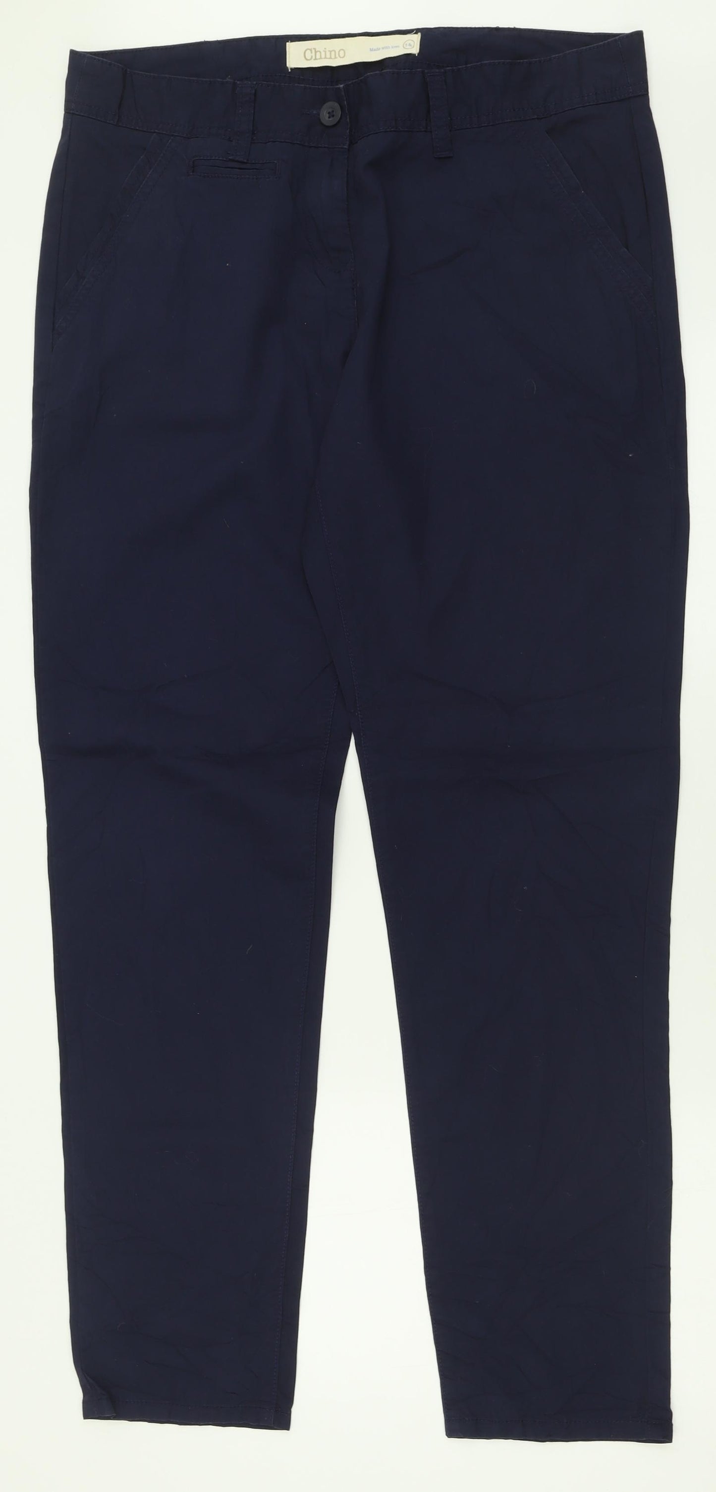 NEXT Womens Blue  Cotton Chino Trousers Size 14 L33 in Regular Button
