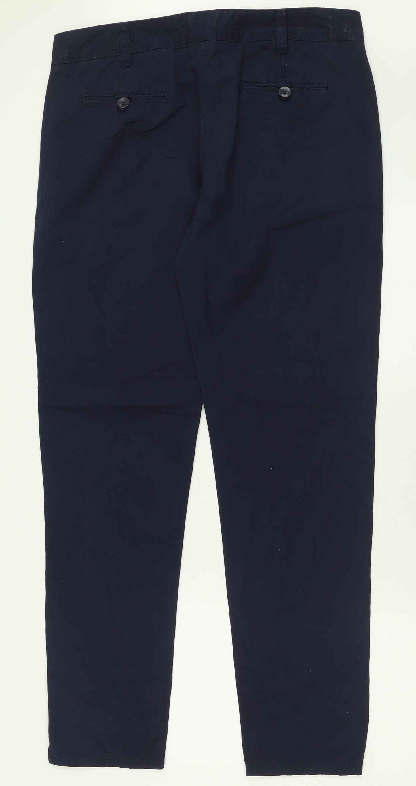 NEXT Womens Blue  Cotton Chino Trousers Size 14 L33 in Regular Button