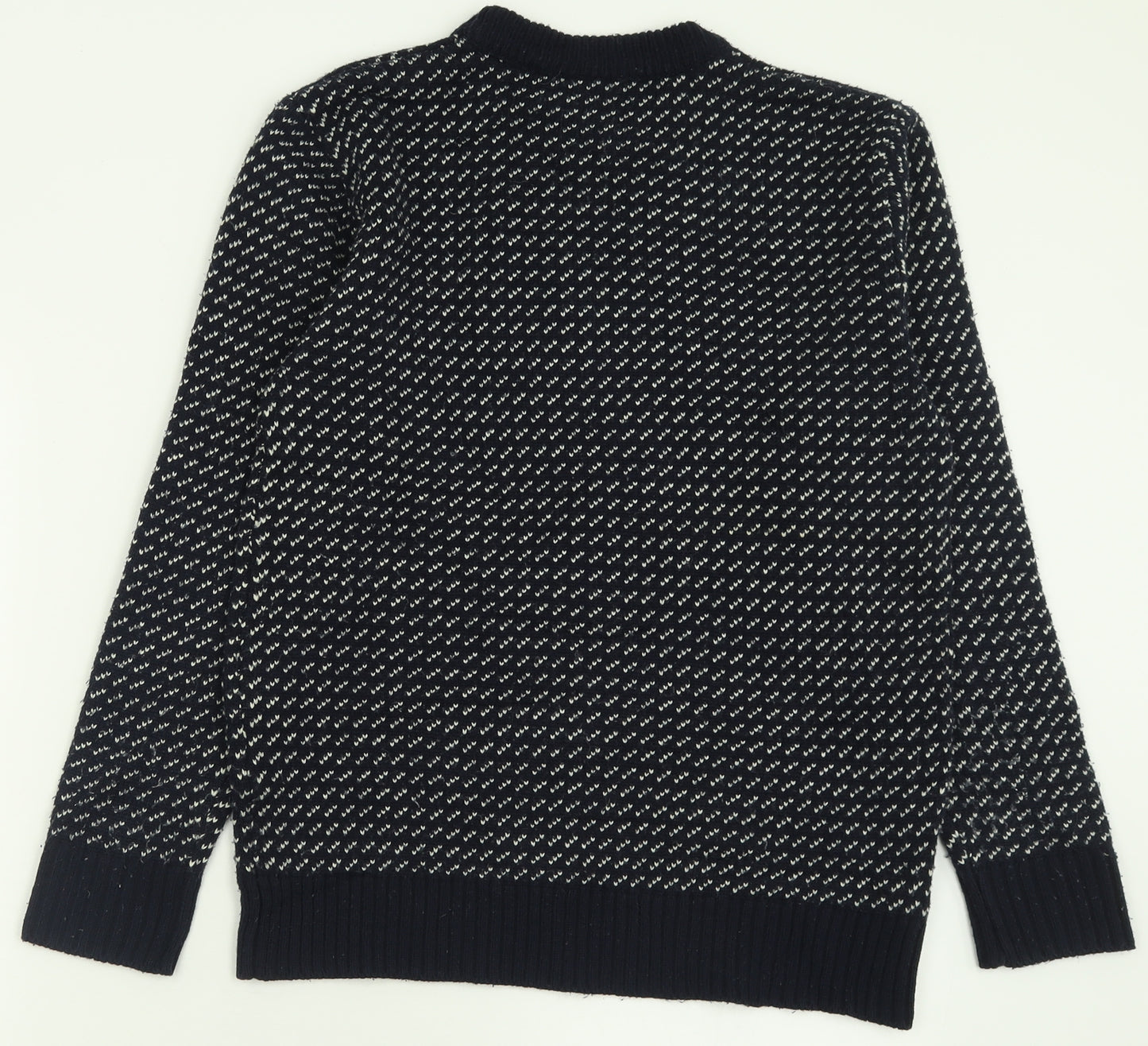 POP Womens Blue Crew Neck Geometric Acrylic Pullover Jumper Size S
