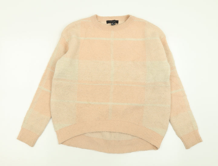 Atmosphere Womens Pink Crew Neck Plaid Acrylic Pullover Jumper Size 4