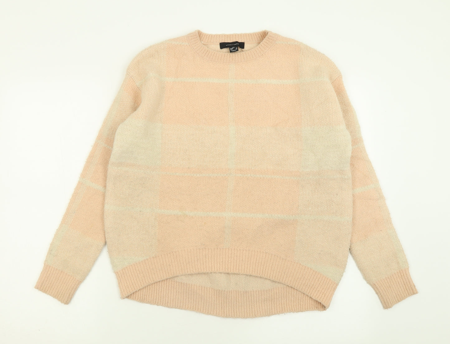 Atmosphere Womens Pink Crew Neck Plaid Acrylic Pullover Jumper Size 4