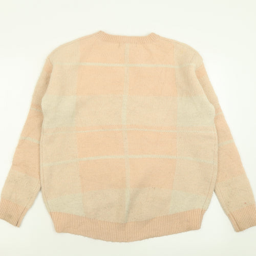 Atmosphere Womens Pink Crew Neck Plaid Acrylic Pullover Jumper Size 4