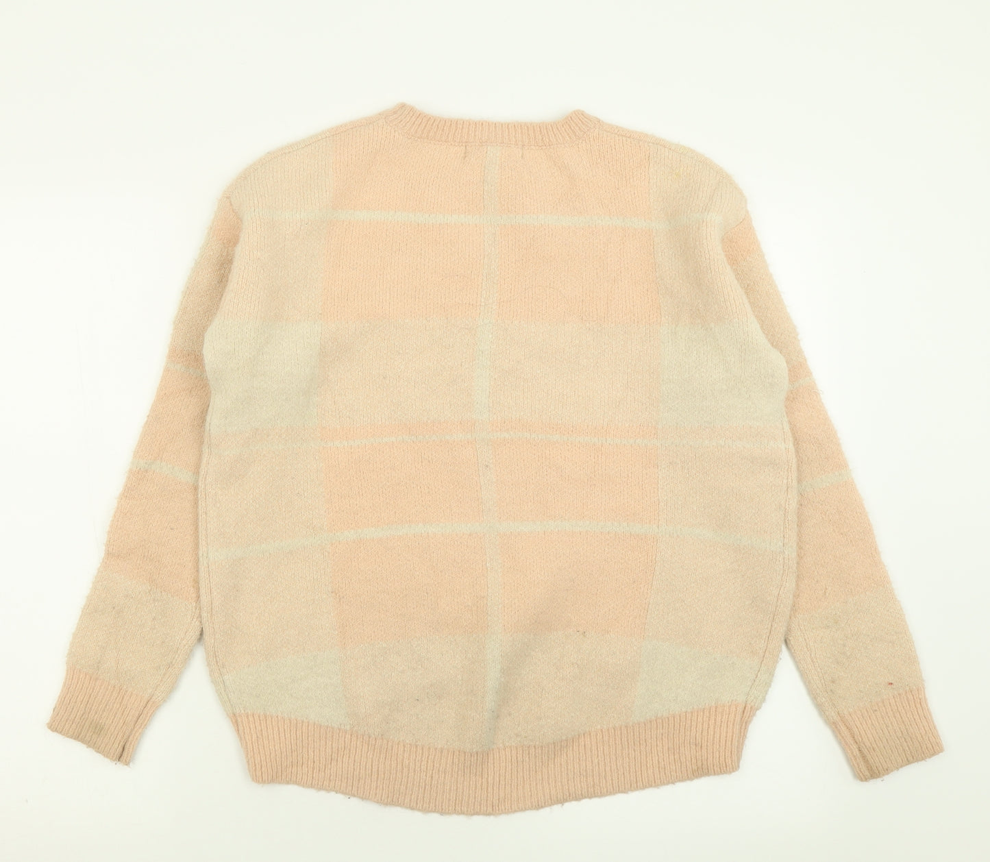 Atmosphere Womens Pink Crew Neck Plaid Acrylic Pullover Jumper Size 4