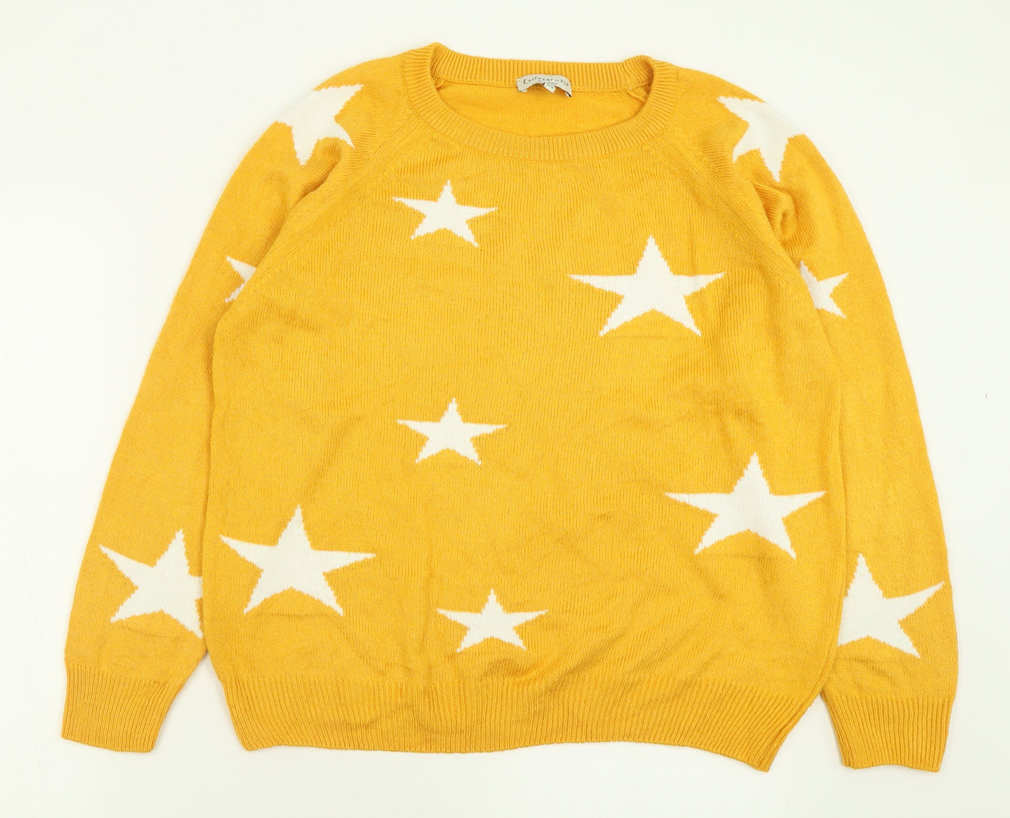 F&F Womens Yellow Crew Neck Geometric Acrylic Pullover Jumper Size 8