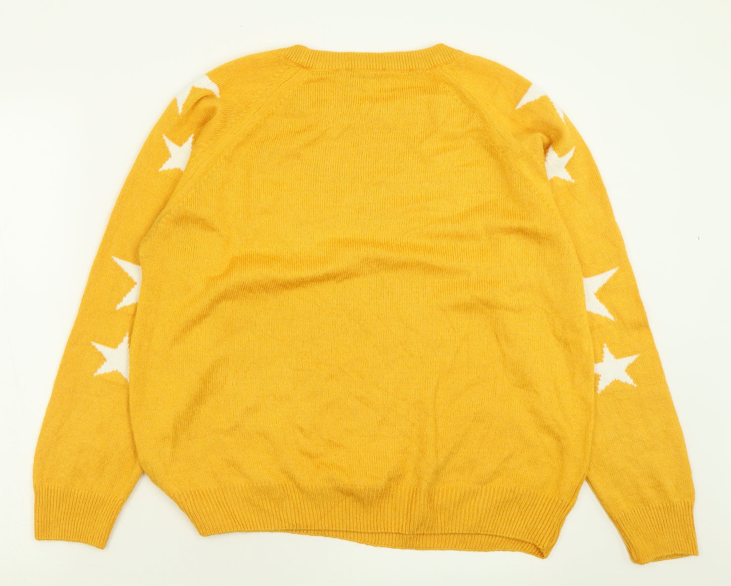 F&F Womens Yellow Crew Neck Geometric Acrylic Pullover Jumper Size 8