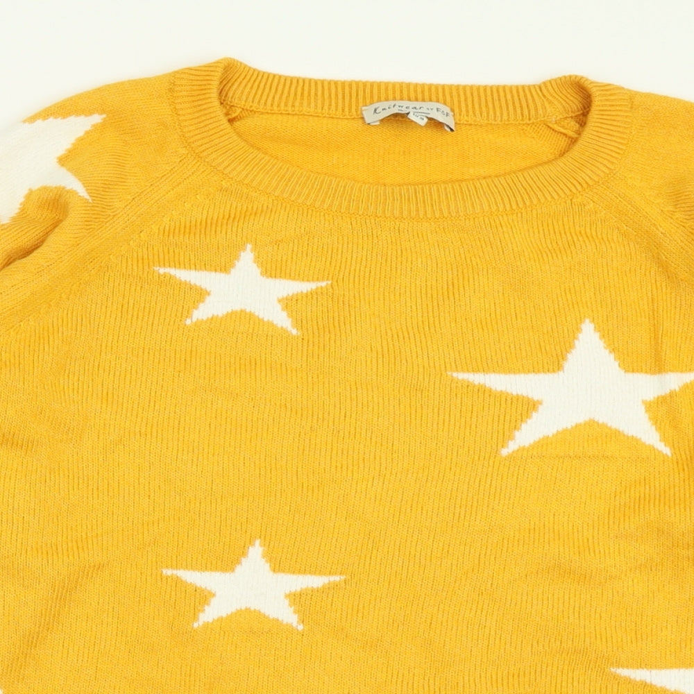 F&F Womens Yellow Crew Neck Geometric Acrylic Pullover Jumper Size 8