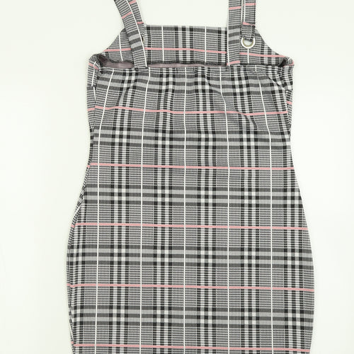 Chemistry Womens Grey Plaid Polyester Pinafore/Dungaree Dress  Size 14  Square Neck Pullover