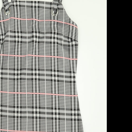 Chemistry Womens Grey Plaid Polyester Pinafore/Dungaree Dress  Size 14  Square Neck Pullover