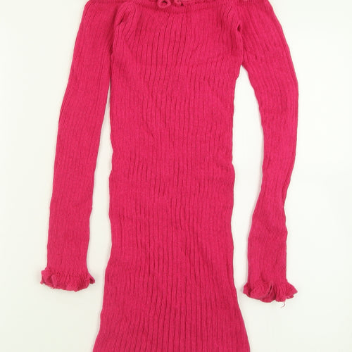In the Style Womens Pink  Acrylic Jumper Dress  Size 6  Off the Shoulder Pullover