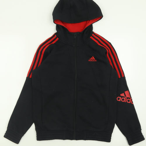 adidas Boys Black Striped Cotton Full Zip Hoodie Size 11-12 Years  Zip