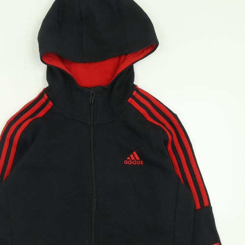 adidas Boys Black Striped Cotton Full Zip Hoodie Size 11-12 Years  Zip