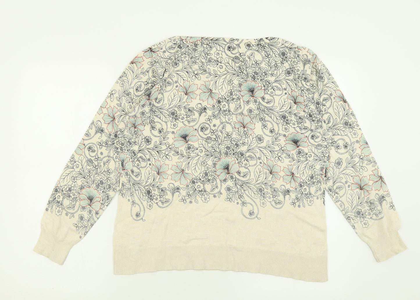 M&Co Womens Beige Crew Neck Floral Viscose Pullover Jumper Size 18