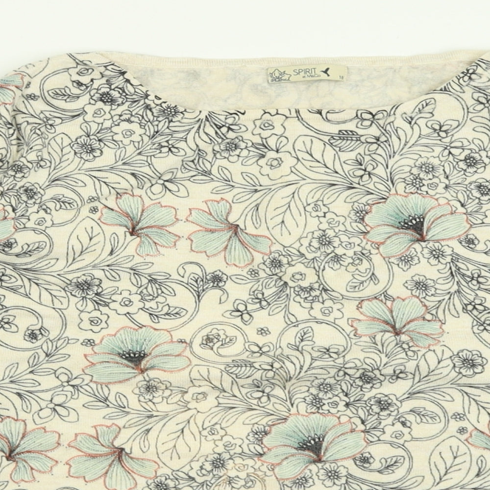 M&Co Womens Beige Crew Neck Floral Viscose Pullover Jumper Size 18