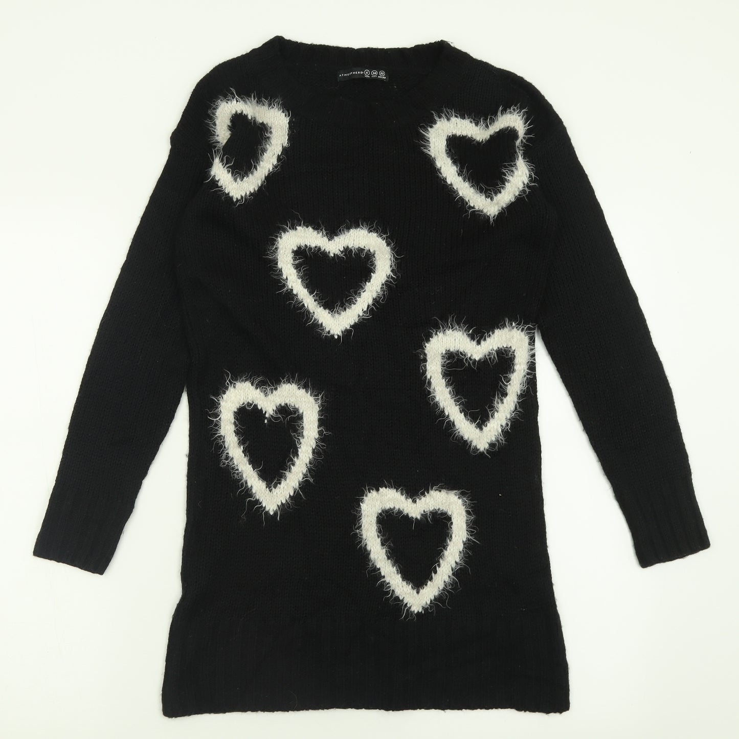 Atmosphere Womens Black Geometric Acrylic Jumper Dress  Size 6  Crew Neck Pullover