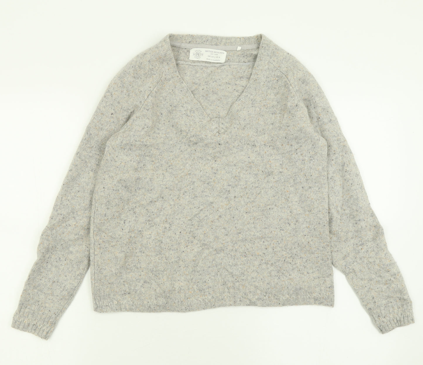Fat Face Womens Grey V-Neck  100% Cashmere Pullover Jumper Size 10
