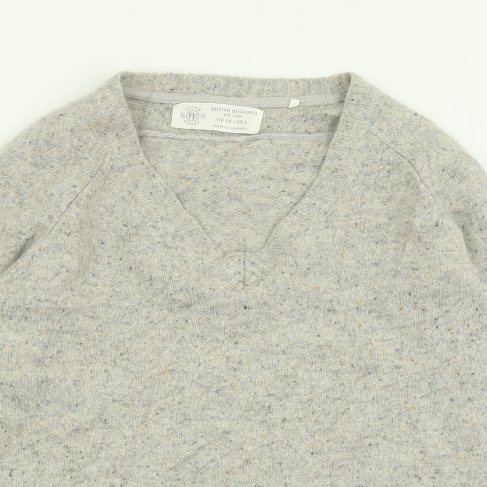 Fat Face Womens Grey V-Neck  100% Cashmere Pullover Jumper Size 10