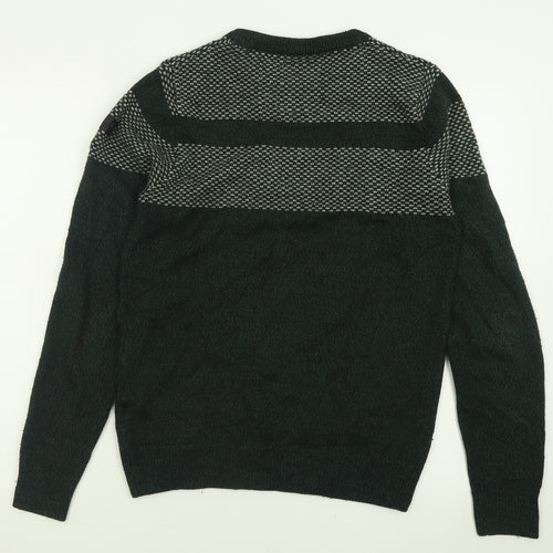 Dissident Mens Green Crew Neck Geometric Acrylic Pullover Jumper Size S