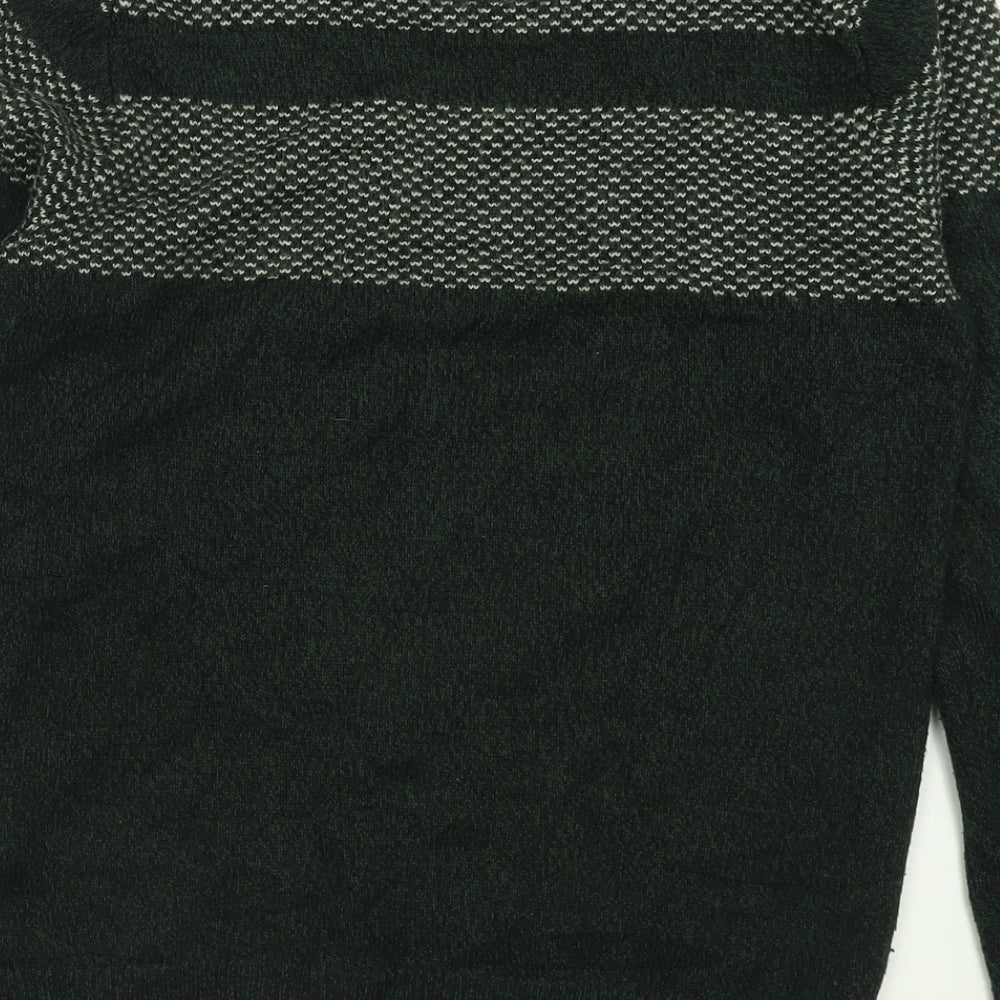 Dissident Mens Green Crew Neck Geometric Acrylic Pullover Jumper Size S