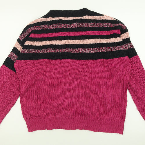 Studio Womens Purple Crew Neck Striped Acrylic Pullover Jumper Size 12