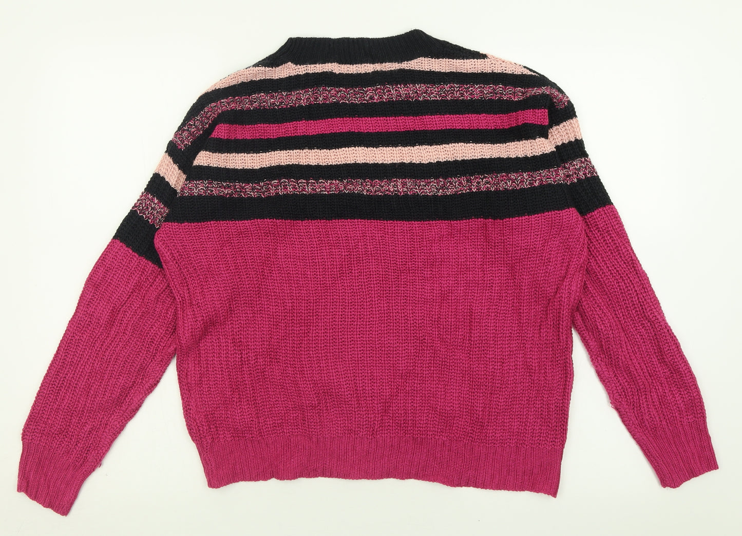 Studio Womens Purple Crew Neck Striped Acrylic Pullover Jumper Size 12