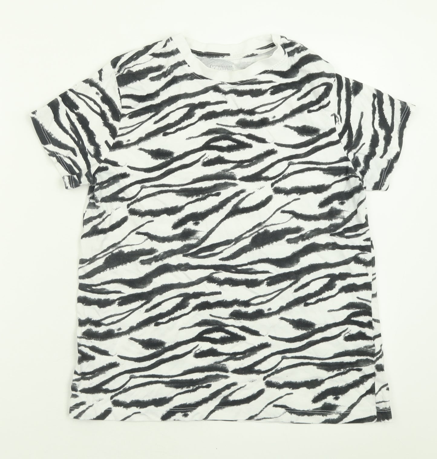 Primark Womens White Animal Print Cotton Basic T-Shirt Size S Crew Neck