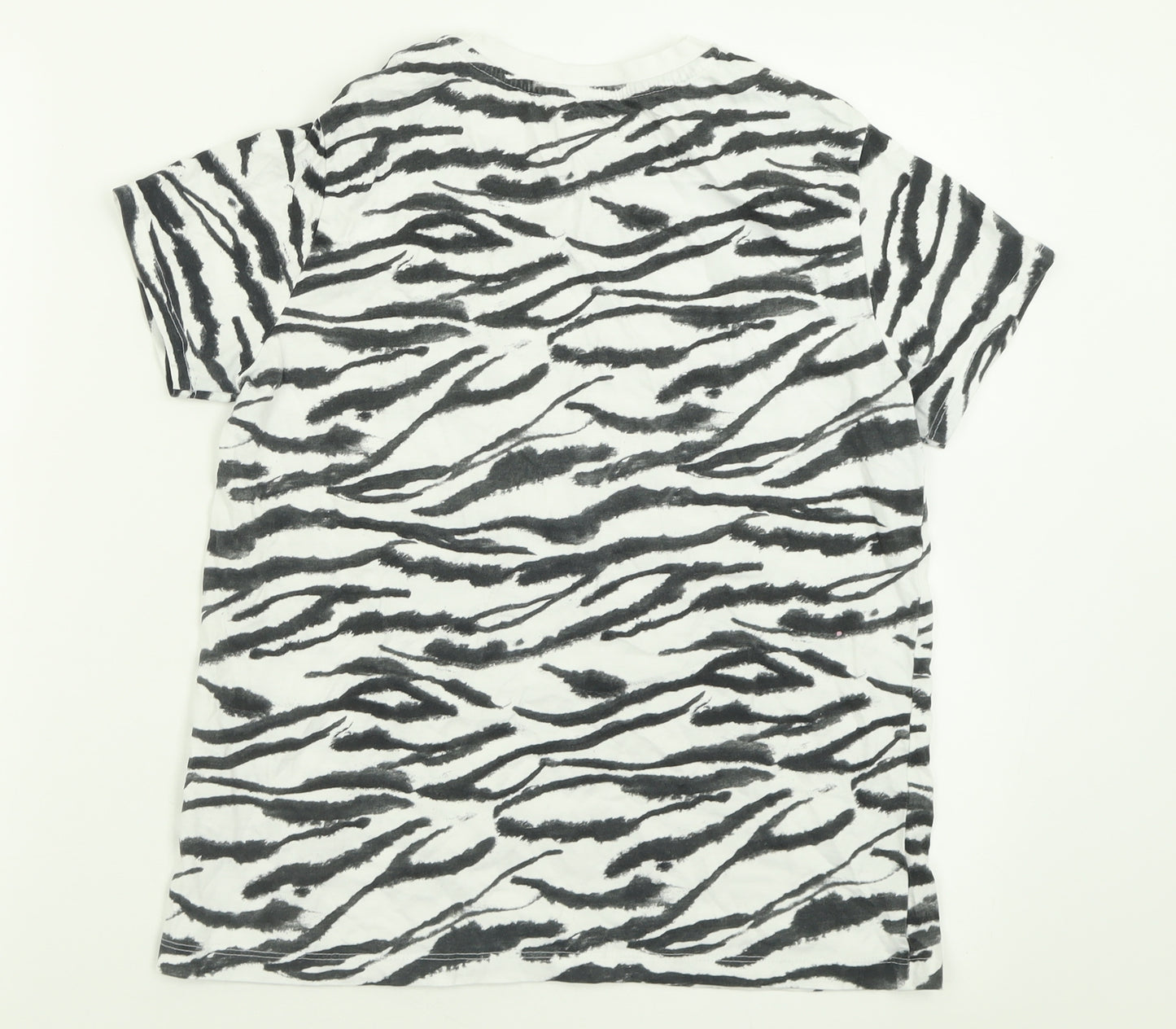 Primark Womens White Animal Print Cotton Basic T-Shirt Size S Crew Neck